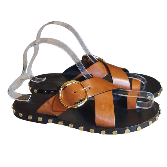 Isabel Marant Jolda Brown leather crossover straps with Gold Buckle Studded - Picture 16 of 16